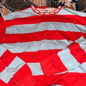 Long sleeve oversized, Victoria’s Secret, pink, red and blue striped shirt